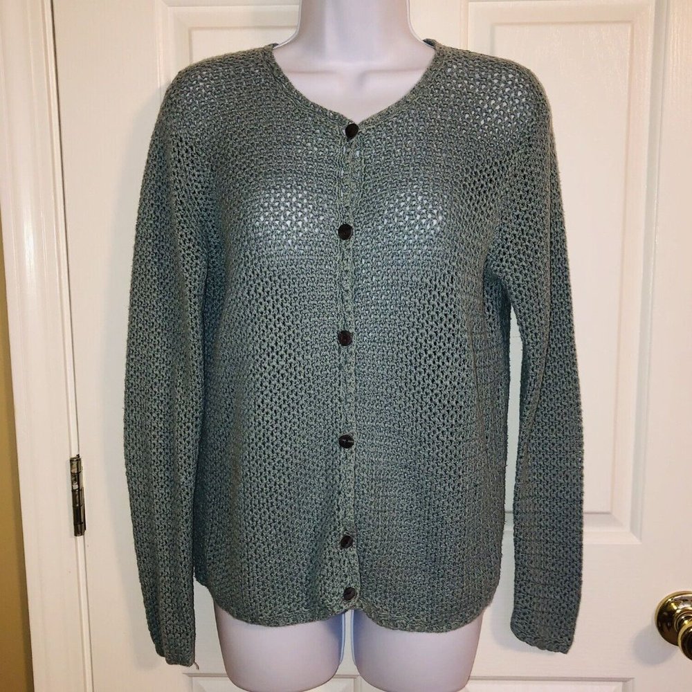L.L. Bean Open-Weave Button Cardigan in Sage